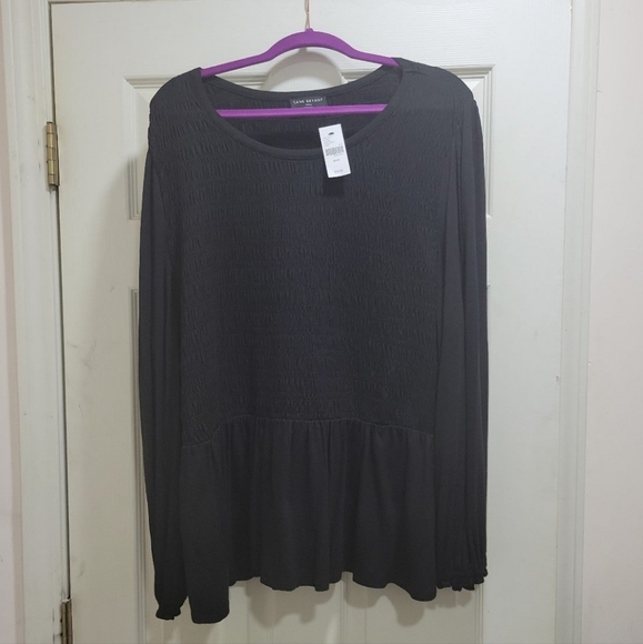 Lane Bryant Plus Size Fitted Blouson-Sleeve Smocked Peplum Top - Picture 7 of 7